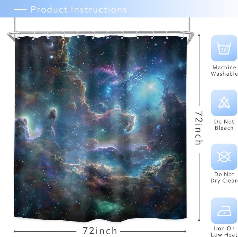 Riyidecor Galaxy Nebula Shower Curtain 72Wx72H Inch Starry Sky Outer Space Fantasy Cosmic Universe Solar System Planet Kids Boys Bathroom Decor Fabric Polyester Waterproof 12 Pack Hooks - Image 5