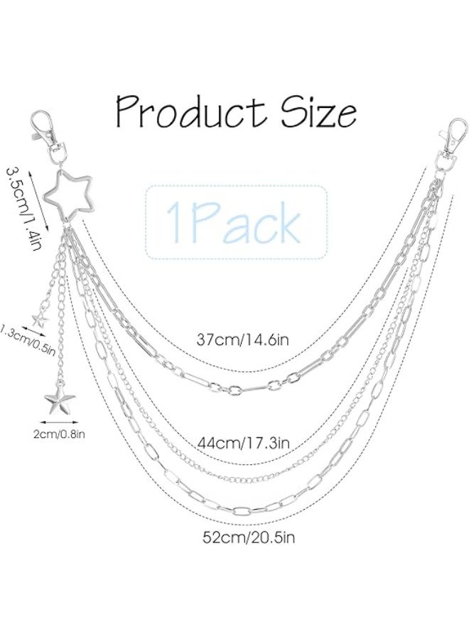 Ucanbe Punk Star Pants Chain Silver Layered Hip Hop Jeans Chain Vintage Rock Wallet Chain Unisex Star Waist Chain Streetwear Accessory - Image 4