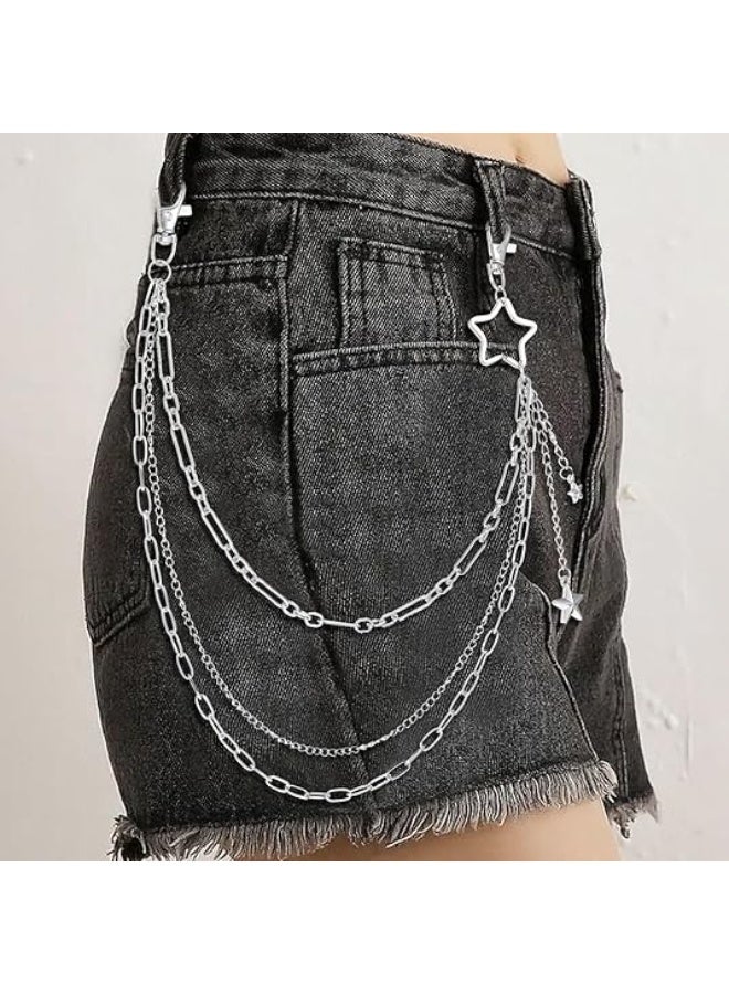 Ucanbe Punk Star Pants Chain Silver Layered Hip Hop Jeans Chain Vintage Rock Wallet Chain Unisex Star Waist Chain Streetwear Accessory - Image 3