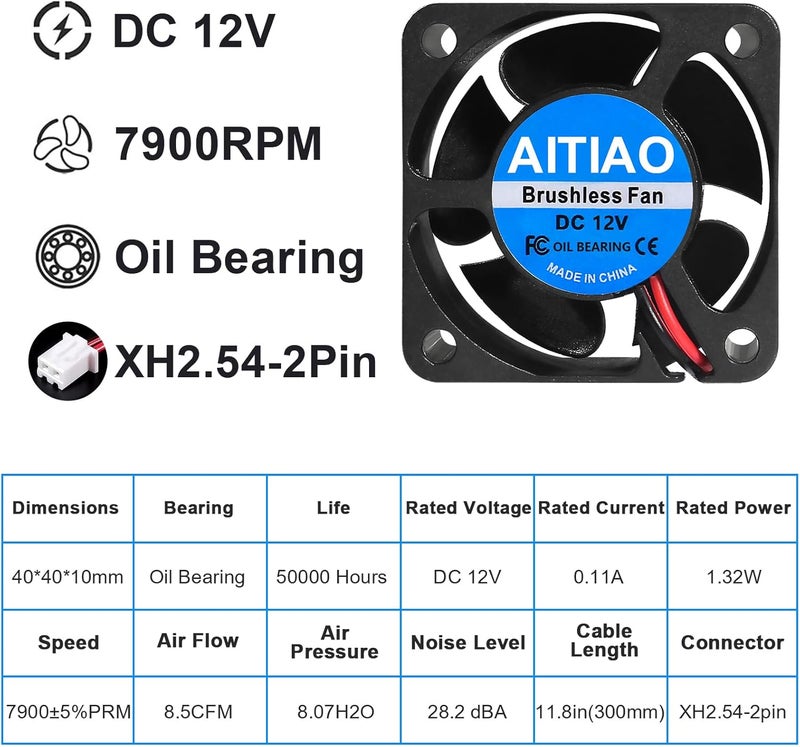 AITIAO 4PCS Brushless Cooling Fan 4020 DC 12V Silent Cooling Fan High Performance 40mmx40mmx20mm Oil Bearing Cooling Fan for Small Appliances Series Replacement - Image 2