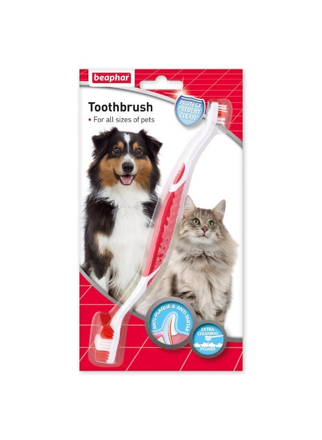 بيفار فرشاة أسنان بيفار للحيوانات الأليفة للكلاب، فرشاة أسنان حمراء وبيضاء لصحة الفم والأسنان - Image 1