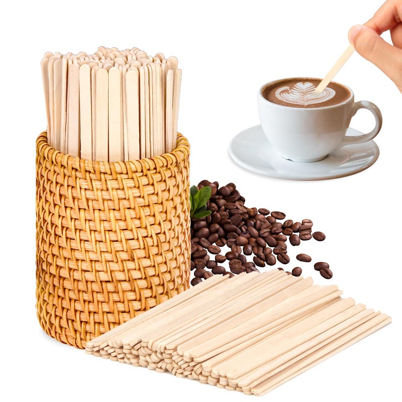 DLUGOPIS 100 Pcs Wood Rattan Coffee Stirrers Holder Set Coffee Stir Sticks Wood Cocktail Stirrers Disposable Beverage Stirrer Sticks 5 Inch Stirring Sticks For Coffee Bar Home Counter Hot or Cold Drinks Tea - Image 1