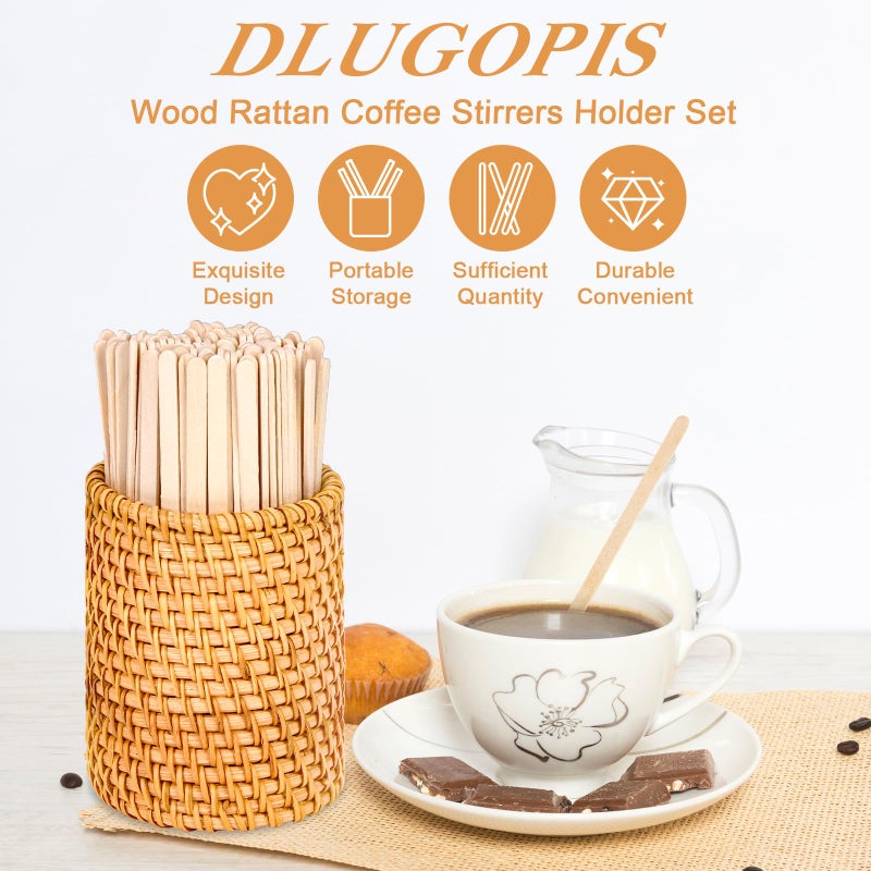 DLUGOPIS 100 Pcs Wood Rattan Coffee Stirrers Holder Set Coffee Stir Sticks Wood Cocktail Stirrers Disposable Beverage Stirrer Sticks 5 Inch Stirring Sticks For Coffee Bar Home Counter Hot or Cold Drinks Tea - Image 5