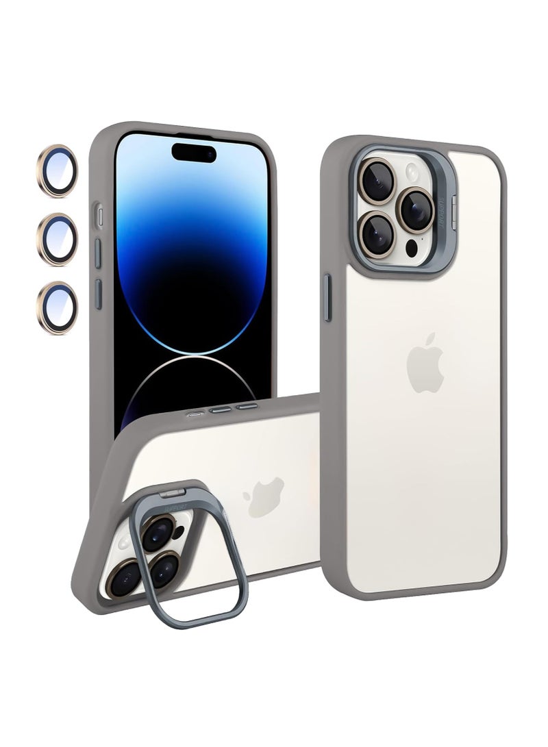 iPhone 16 Pro 6.3-Inch Clear Case with Kickstand, Built-in Camera Ring Stand, with Lens Protector Cover, Shockproof Hard PC Back Soft TPU Frame Slim