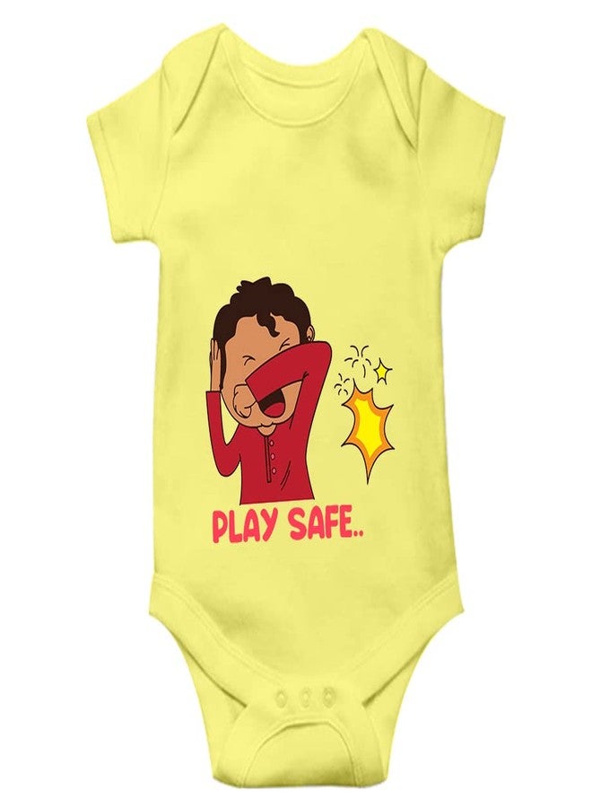 Mott2 Diwali Special Unisex Baby Romper - Play Safe (6-9 Months Yellow) - Image 1