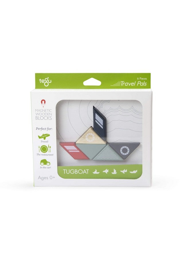 Tegu 6 Piece Tegu Travel Pal Magnetic Wooden Block Set, Tugboat - Image 1