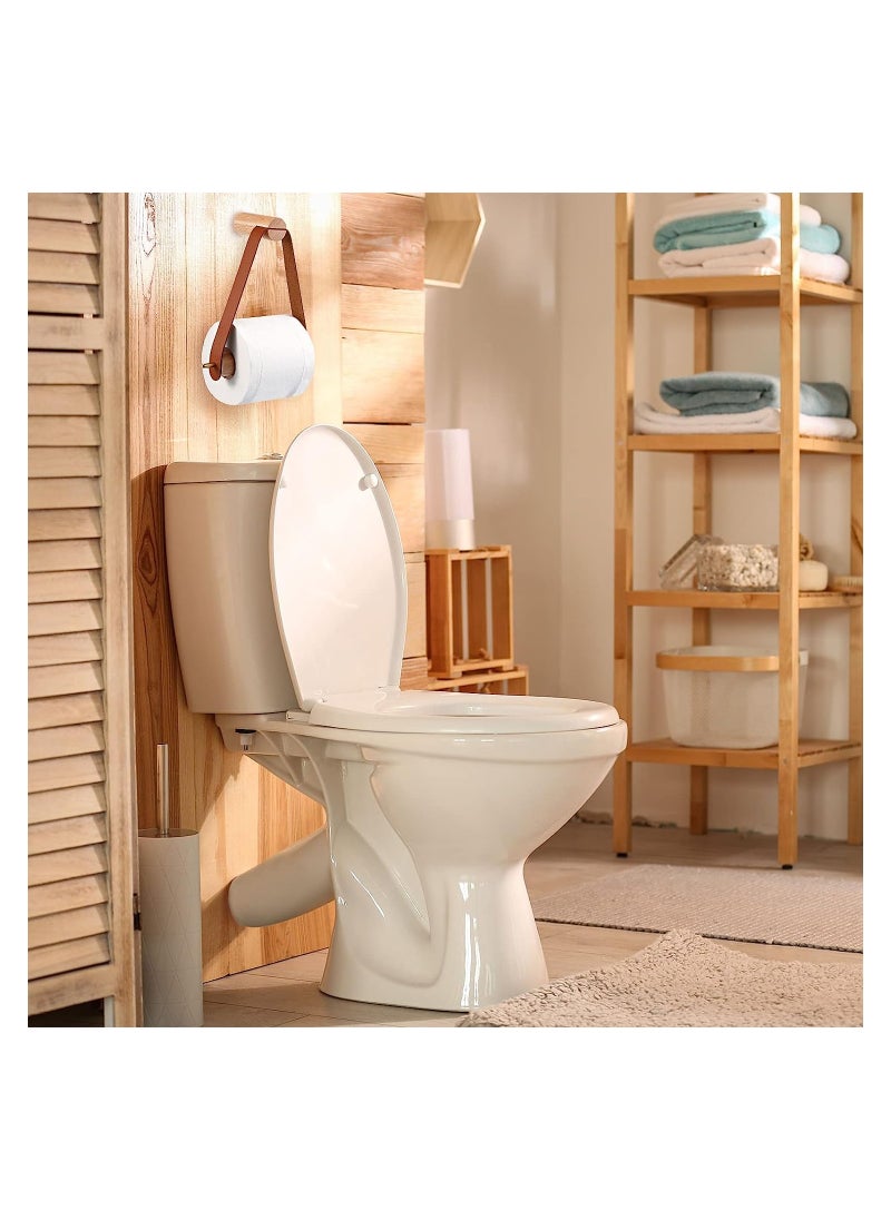 SYOSI - Wood & Leather Wall Toilet Paper Holder, Vintage Design Rustic Tissue Rolls Paper Holder with Self Adhesive, Graceful and Natural Bathroom Accessories, 1 Pcs (Brown) - Image 1