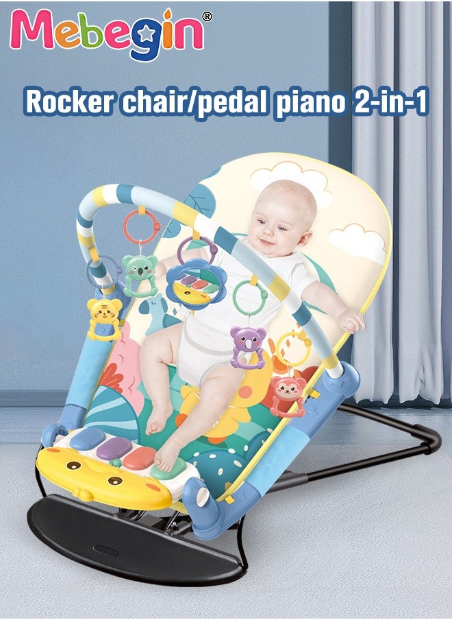 MEBEGIN - 2 in 1 Baby Gym Play Mats and Rocking Chair, 53*73*44cm Baby Activity Mat, 50*81*61cm Multi-functional Baby Early Learning Chair with Detachable Toys, Soothing Baby Bouncer Chair, Musical Activity Center for Newborn - Image 1