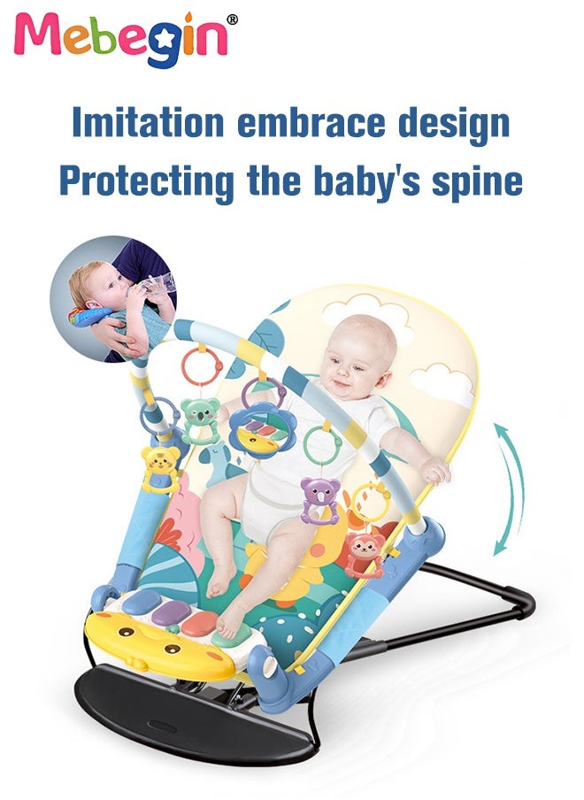 MEBEGIN - 2 in 1 Baby Gym Play Mats and Rocking Chair, 53*73*44cm Baby Activity Mat, 50*81*61cm Multi-functional Baby Early Learning Chair with Detachable Toys, Soothing Baby Bouncer Chair, Musical Activity Center for Newborn - Image 1