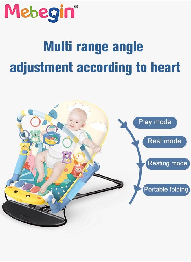 MEBEGIN - 2 in 1 Baby Gym Play Mats and Rocking Chair, 53*73*44cm Baby Activity Mat, 50*81*61cm Multi-functional Baby Early Learning Chair with Detachable Toys, Soothing Baby Bouncer Chair, Musical Activity Center for Newborn - Image 1