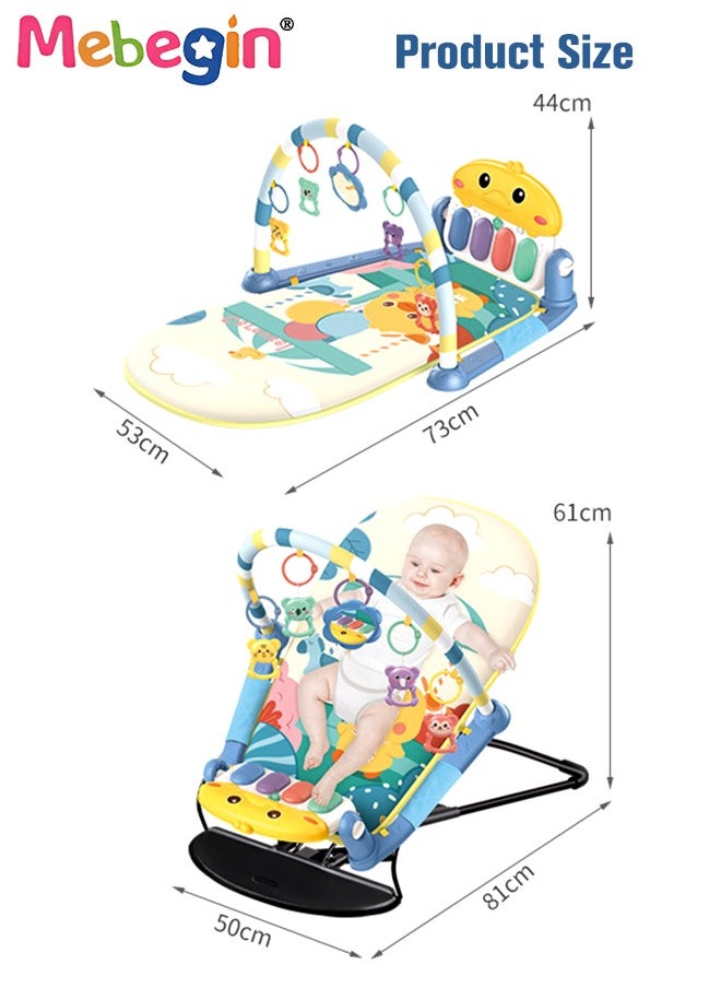 MEBEGIN - 2 in 1 Baby Gym Play Mats and Rocking Chair, 53*73*44cm Baby Activity Mat, 50*81*61cm Multi-functional Baby Early Learning Chair with Detachable Toys, Soothing Baby Bouncer Chair, Musical Activity Center for Newborn - Image 1