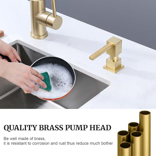 Ultimate Unicorn Sink Soap Dispenser for Kitchen Sink (Brushed Gold), All Brass Built-in and Refill from Top Design,Metal Hand Soap & Dish Soap Copper Pump - Image 4