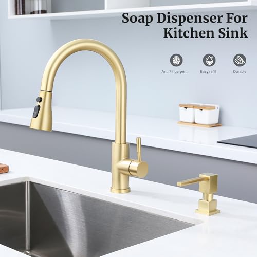 Ultimate Unicorn Sink Soap Dispenser for Kitchen Sink (Brushed Gold), All Brass Built-in and Refill from Top Design,Metal Hand Soap & Dish Soap Copper Pump - Image 2
