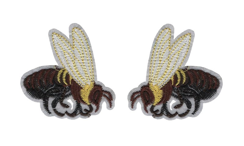 2 Different Bee Insect Applique Embroidered Sewon Patch Each Size 78cm x 7cm for Jackets Bags Caps Jeans Pants Outdoor Clothing Imported from Malaysia 1 Pair Code SBX64  - Image 1