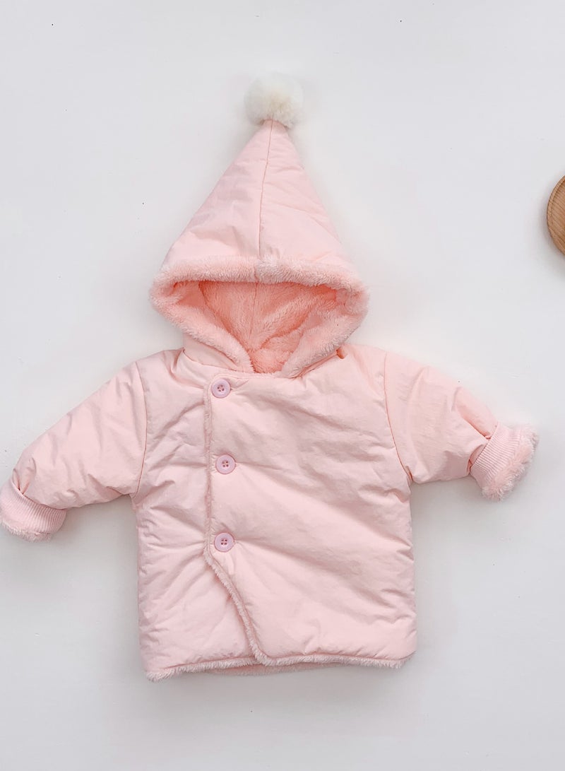 2023 Winter Plush Warm Baby Coat Cute 3D Hooded Jacket Pink
