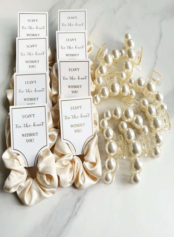 TCOMVEZ 16pcs Bridesmaid Gifts,Bridesmaid Proposal Gifts, Pearl Hair Clips Satin Scrunchies Hair Accessories for Bachelorette Wedding Party Favors (Beige) - Image 5