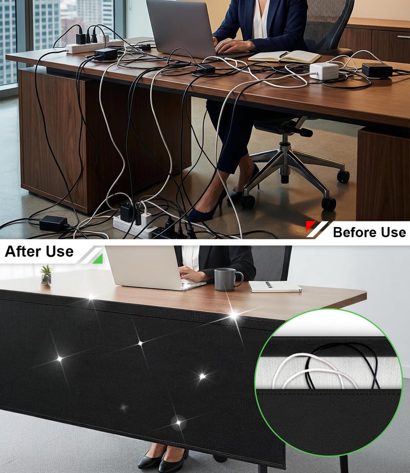 Usluole Under Desk Privacy Panel with Table Cable Management, 48 Inch Desk Skirt Modesty Desk Panel with Self-Gripping Straps for Office Home, Premium Silver-Plated Interior to Provide Better Privacy - Image 3