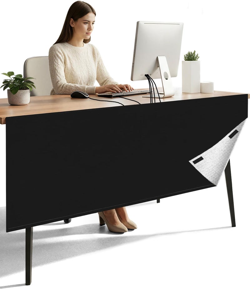 Usluole Under Desk Privacy Panel with Table Cable Management, 48 Inch Desk Skirt Modesty Desk Panel with Self-Gripping Straps for Office Home, Premium Silver-Plated Interior to Provide Better Privacy - Image 1