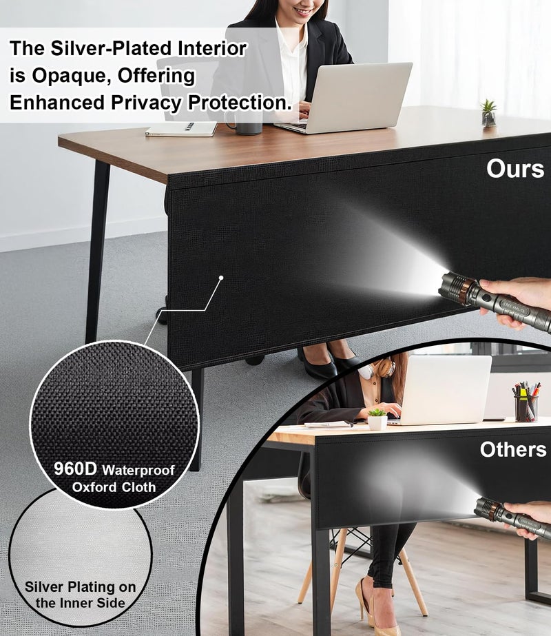Usluole Under Desk Privacy Panel with Table Cable Management, 48 Inch Desk Skirt Modesty Desk Panel with Self-Gripping Straps for Office Home, Premium Silver-Plated Interior to Provide Better Privacy - Image 2