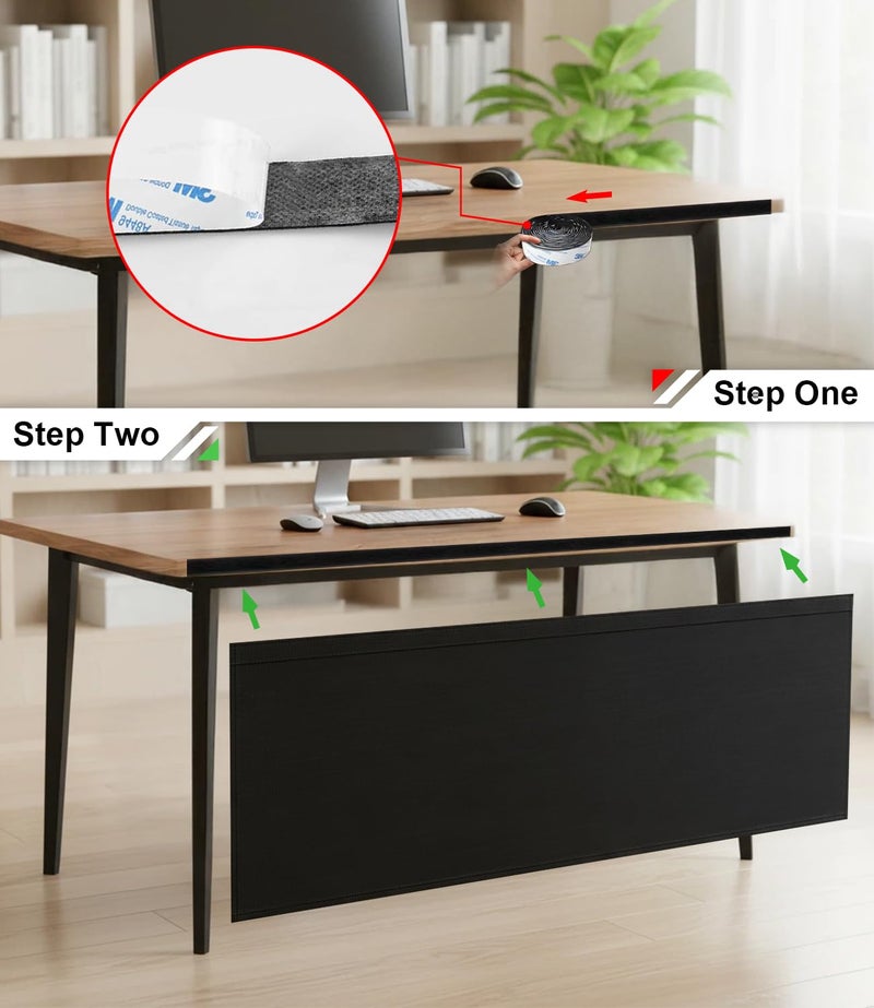 Usluole Under Desk Privacy Panel with Table Cable Management, 48 Inch Desk Skirt Modesty Desk Panel with Self-Gripping Straps for Office Home, Premium Silver-Plated Interior to Provide Better Privacy - Image 4