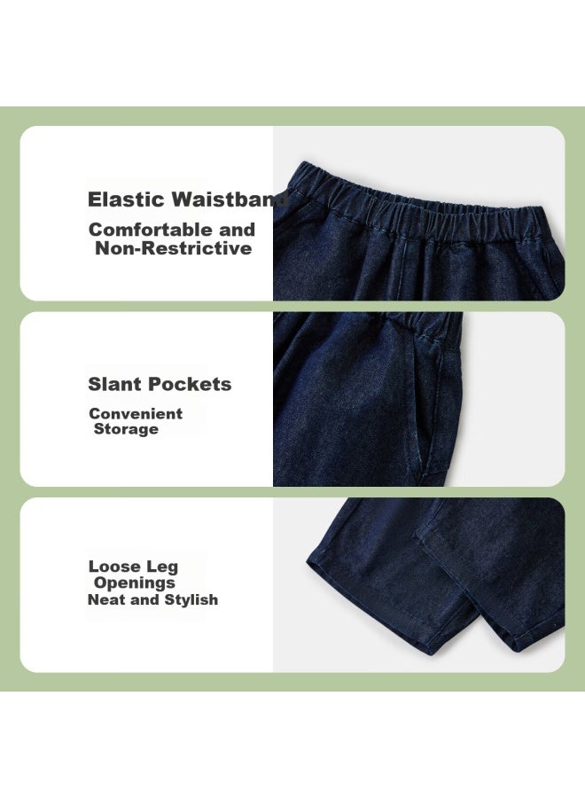Ask Junior Kids Children's Pants Spring Denim Boys Vintage Loose Harem Casual Cropped Pants Navy Blue Size 120 - Image 5