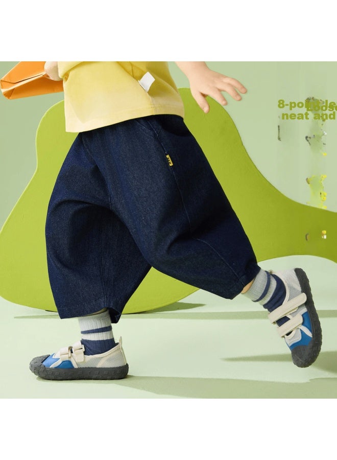 Ask Junior Kids Children's Pants Spring Denim Boys Vintage Loose Harem Casual Cropped Pants Navy Blue Size 120 - Image 1