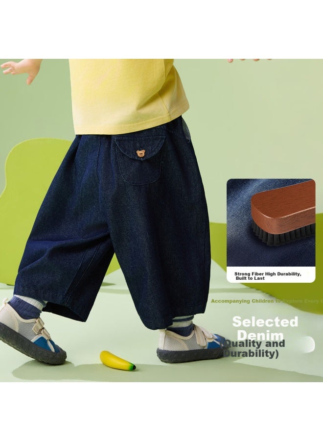 Ask Junior Kids Children's Pants Spring Denim Boys Vintage Loose Harem Casual Cropped Pants Navy Blue Size 120 - Image 2