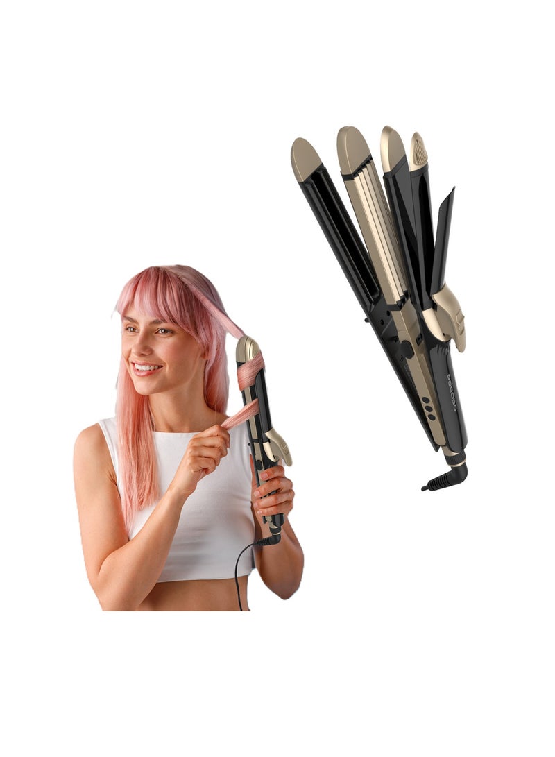 porodo Hair Iron 60W with 4 Styling Modes & Ceramic Coated Plates / Curling / Straightening / Waving / Crimping / Ergonomic Design / Quick Heating / LED Display / Heat-Resistant Design / UK 3-Pin Power Plug - Black - Image 1