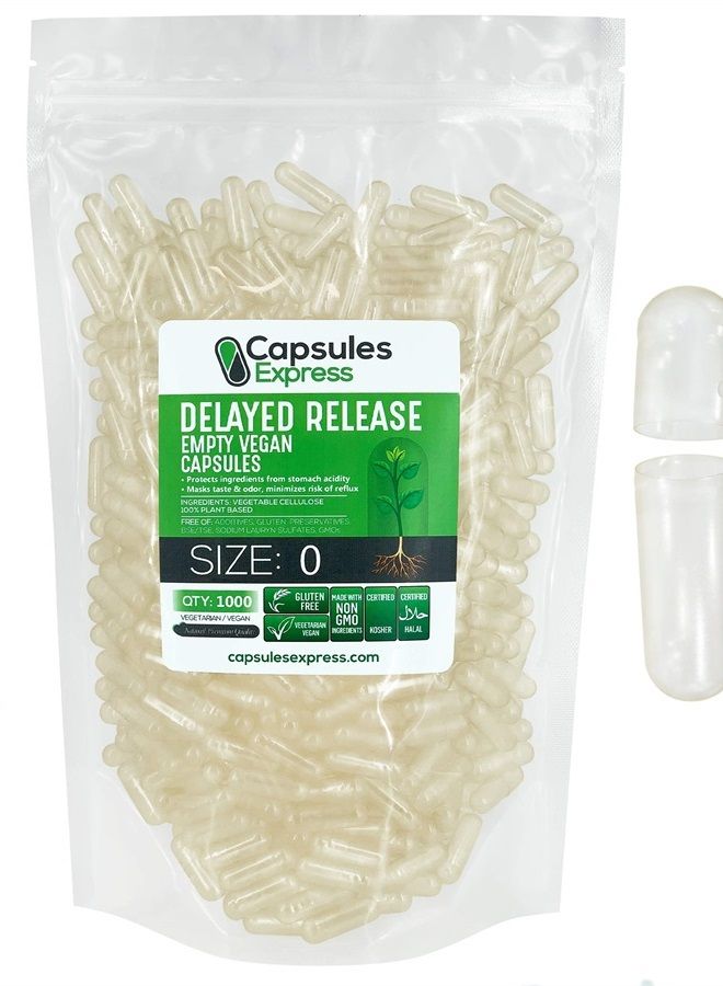 XPRS Nutra Delayed Release Size 0 Empty Capsules - 1000 Count Clear Empty Vegan Capsules - Vegetarian Empty Pill Capsules - DIY Vegetable Capsule Filling - Veggie Capsules Gel Caps - Image 1