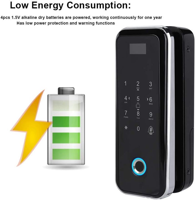 woobles Electronic Smart Glass Door Lock Fingerprint Smart Lock Password Door Access Control System Fingerprint/Password/Swipe/Remote Unlock for Home Office- - Image 4