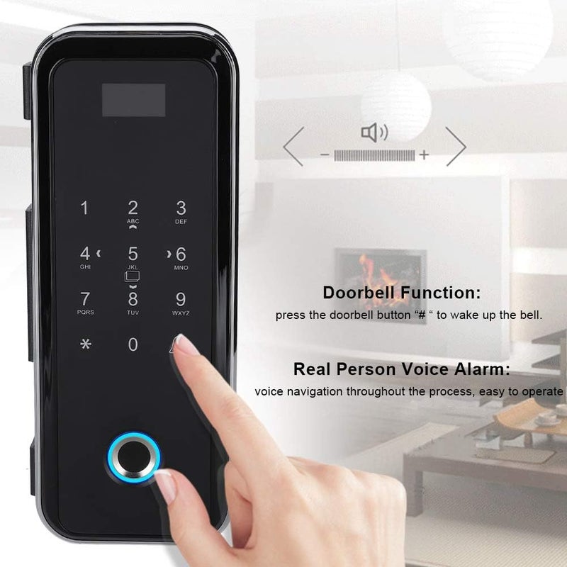 woobles Electronic Smart Glass Door Lock Fingerprint Smart Lock Password Door Access Control System Fingerprint/Password/Swipe/Remote Unlock for Home Office- - Image 1