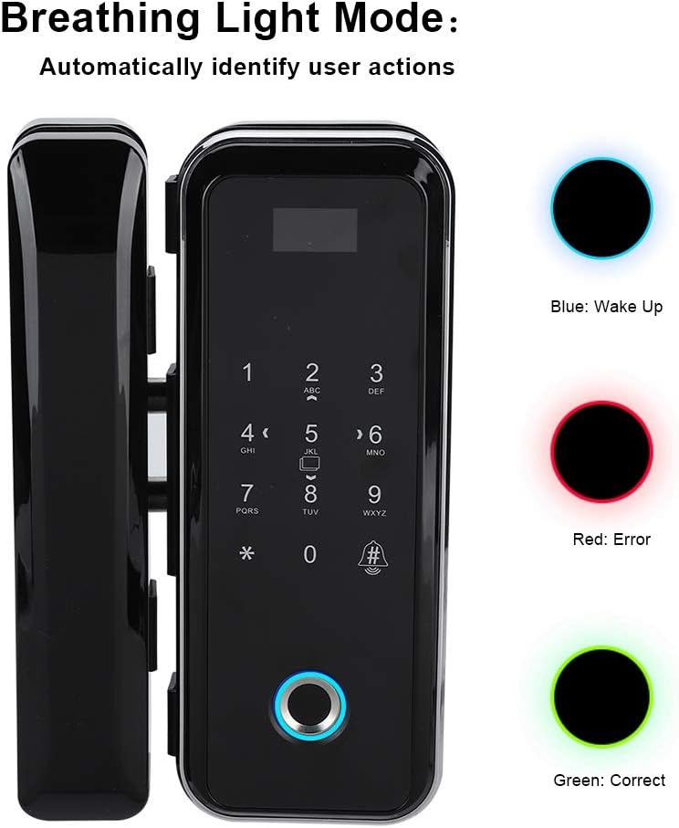 woobles Electronic Smart Glass Door Lock Fingerprint Smart Lock Password Door Access Control System Fingerprint/Password/Swipe/Remote Unlock for Home Office- - Image 2