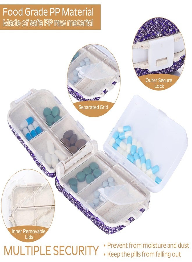 Soleebee Portable 8 Compartments Daily Pill Organizer, Bling Crystal Pill Box Case, Small Travel Pill Planner, Pill Dispenser, Medicine Container Organizer to Hold Vitamin, Fish Oil (Purple - Image 4