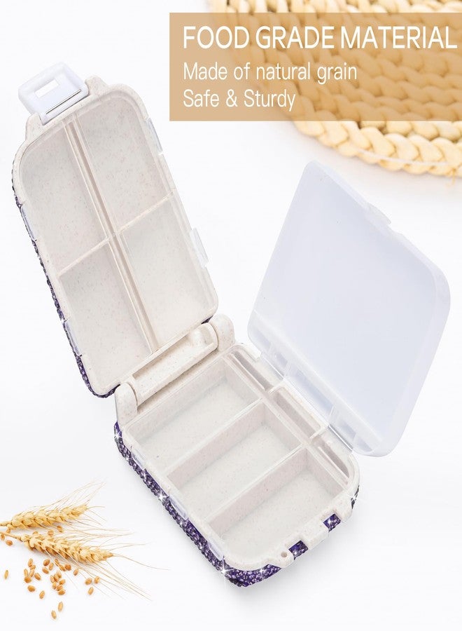 Soleebee Portable 8 Compartments Daily Pill Organizer, Bling Crystal Pill Box Case, Small Travel Pill Planner, Pill Dispenser, Medicine Container Organizer to Hold Vitamin, Fish Oil (Purple - Image 5