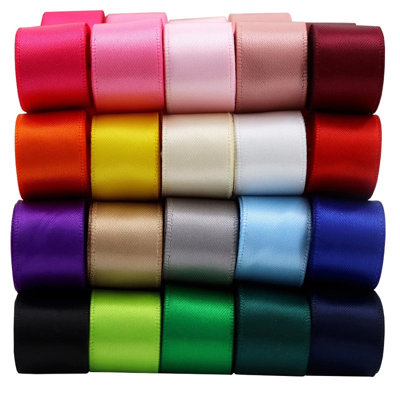 58 Inch Wide Solid Color Double Sided Polyester Satin Ribbon 20 Colors X 2 Yard Each Total 40 Yds Per Package