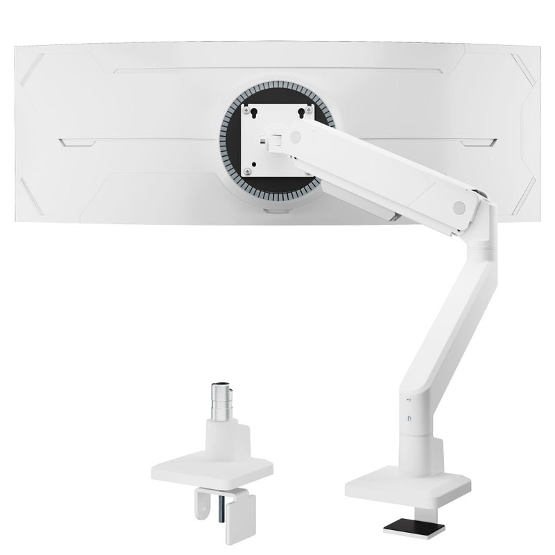 monTEK Single Monitor Arm for Max 45 Inch Ultrawide Screens Adjustable Monitor Desk Mount Holds 35 Lbs Cable Management with C Clamp/Grommet Desk Mount, VESA 75/100mm, MA1007WH - Image 1