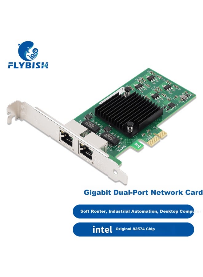 Flybish Na574-t2 Gigabit Dual-port Pcie X1 Network Card For Soft Routing Ros Desktop Wired Network Card 82574 Dual-port - Image 1