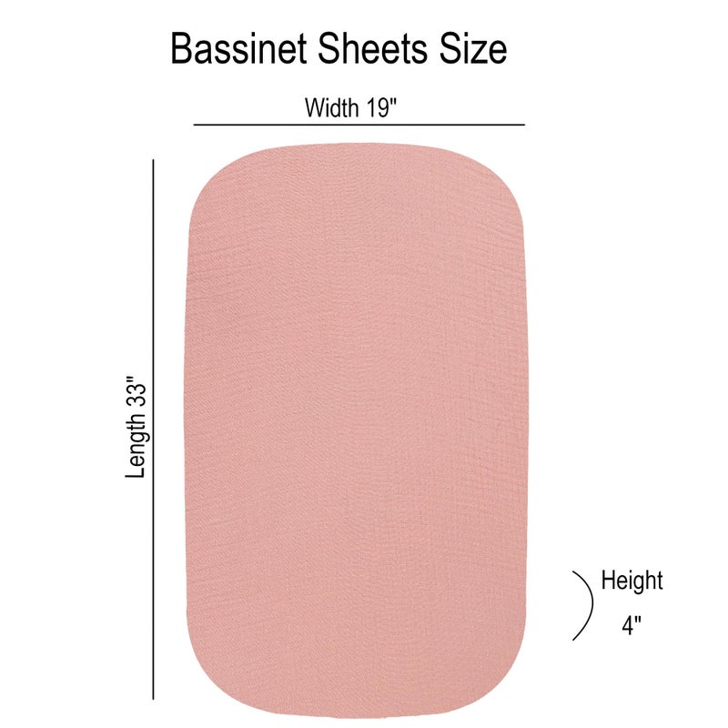 Onacosht Muslin Bassinet Sheets 3 Pack, 100% Cotton Baby Fitted Sheet 33" x 19" Compatible with Mika Micky, KoolaBaby (3 in 1), BabyBond, HARPPA and RICUTON Bedside Bassinet, Solid Pink and Floral - Image 3