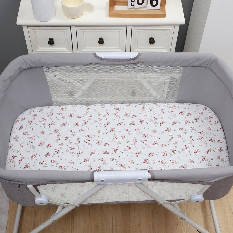 Onacosht Muslin Bassinet Sheets 3 Pack, 100% Cotton Baby Fitted Sheet 33" x 19" Compatible with Mika Micky, KoolaBaby (3 in 1), BabyBond, HARPPA and RICUTON Bedside Bassinet, Solid Pink and Floral - Image 5