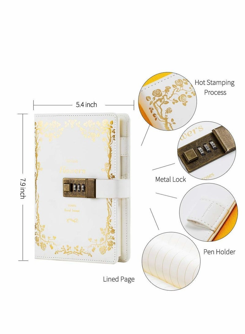 XiuWoo Lock Diary Leather Locking Journal Writing Notebook Vintage Planner Agenda Personal Gift for Girls Journal, White - Image 2