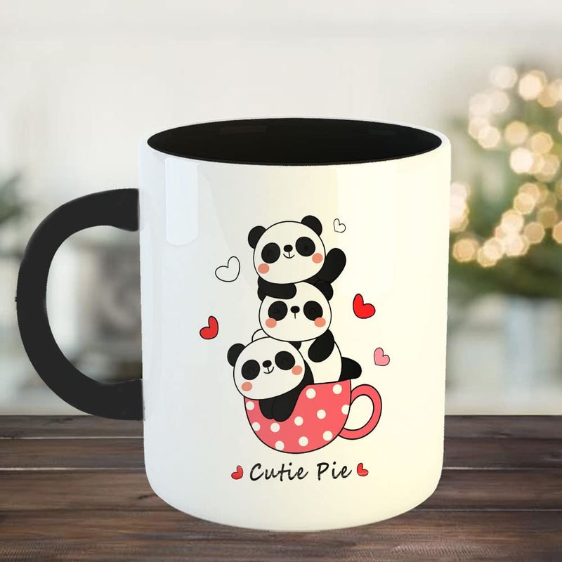 Happu Happu Printed Ceramic Coffee Mug Valentine Day Gifts Cutie Pie Panda Valentine Gifts for Friends Relatives Loved Ones Couples CoffeeTea Lovers Wife Husband 8880BK  - Image 2