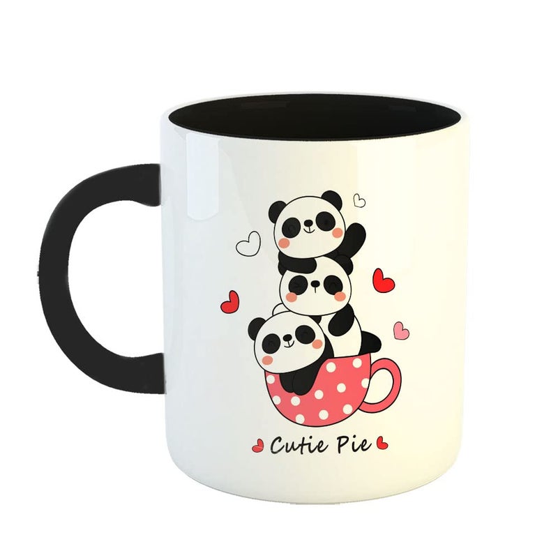 Happu Happu Printed Ceramic Coffee Mug Valentine Day Gifts Cutie Pie Panda Valentine Gifts for Friends Relatives Loved Ones Couples CoffeeTea Lovers Wife Husband 8880BK  - Image 1
