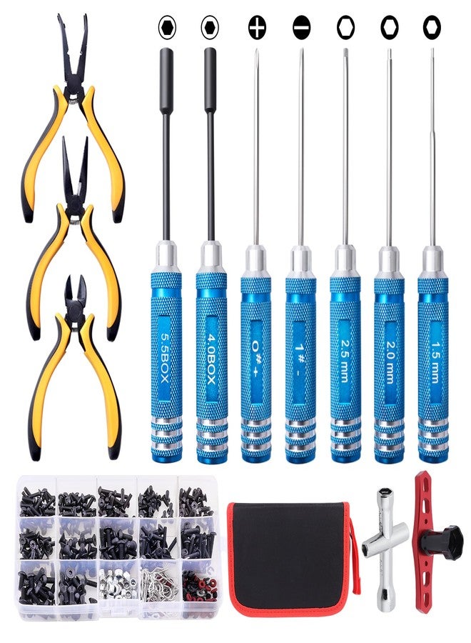FriHobby RC Car Tool Kit - Screwdriver Set (Flat/Phillips/Hex/Nut), Screws Kit, Pliers, Wrench, Repair Tools for 1/8 1/10 RC Cars, Compatible with Traxxas Arrma Axial Redcat - Image 1