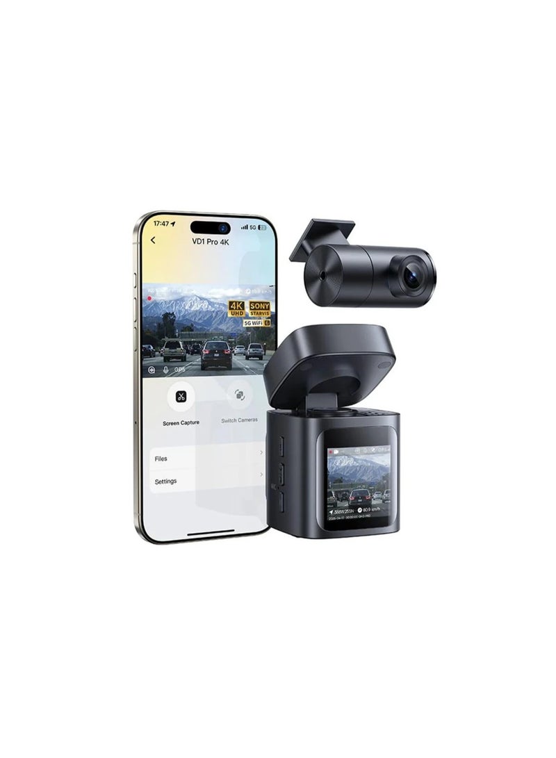 بيسوس كاميرا داش كام Baseus PrimeTrip VD1 Pro بدقة 4K + 1080P رؤية ليلية ذكية وبطارية ليثيوم فائقة السعة لون Cosmic Black - Image 1