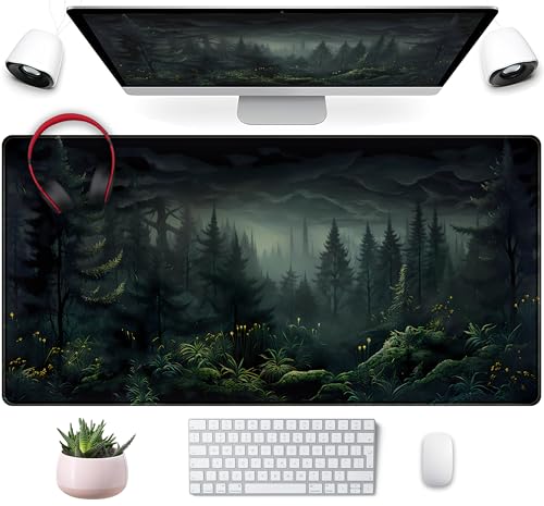 Mechanical Cattle Cute Dark Gloomy Forest Desk Mat Gothic XXL Large Extended Gaming Mouse Pad Mat NonSlip Rubber Base Mousepad Computer Keyboard and Mouse Mat Desk Pad with Stitched Edges 315x1575 in - Image 1
