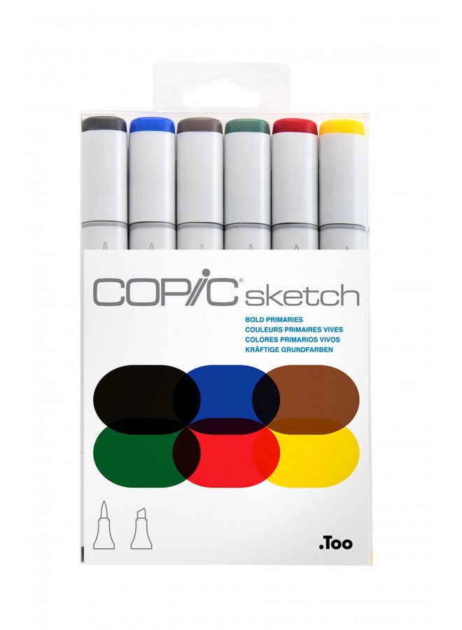 Copic Sketch, Alcohol Markers, 6pc Set, Bold Primaries - Image 1