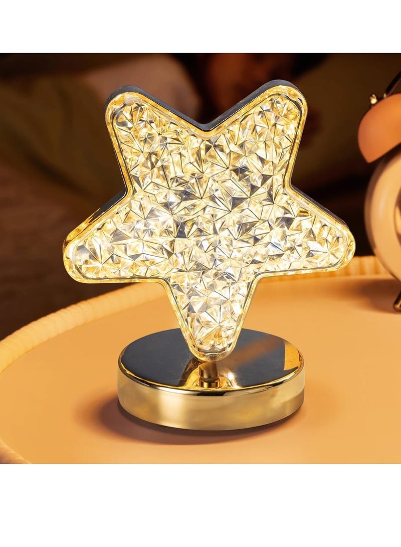 مصباح طاولة لاسلكي على شكل نجمة، مصباح طاولة قابل للتعتيم بثلاثة ألوان، ضوء نجمة بتحكم باللمس، مصباح جانبي قابل لإعادة الشحن عبر USB، ضوء ليلي لطيف لغرفة النوم وغرفة المعيشة وديكور المنزل (نجمة) - Image 3