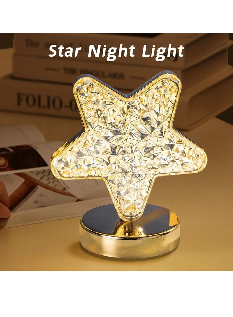 مصباح طاولة لاسلكي على شكل نجمة، مصباح طاولة قابل للتعتيم بثلاثة ألوان، ضوء نجمة بتحكم باللمس، مصباح جانبي قابل لإعادة الشحن عبر USB، ضوء ليلي لطيف لغرفة النوم وغرفة المعيشة وديكور المنزل (نجمة) - Image 2