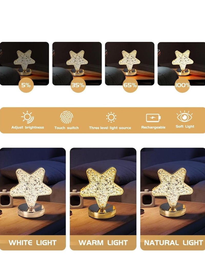 مصباح طاولة لاسلكي على شكل نجمة، مصباح طاولة قابل للتعتيم بثلاثة ألوان، ضوء نجمة بتحكم باللمس، مصباح جانبي قابل لإعادة الشحن عبر USB، ضوء ليلي لطيف لغرفة النوم وغرفة المعيشة وديكور المنزل (نجمة) - Image 4