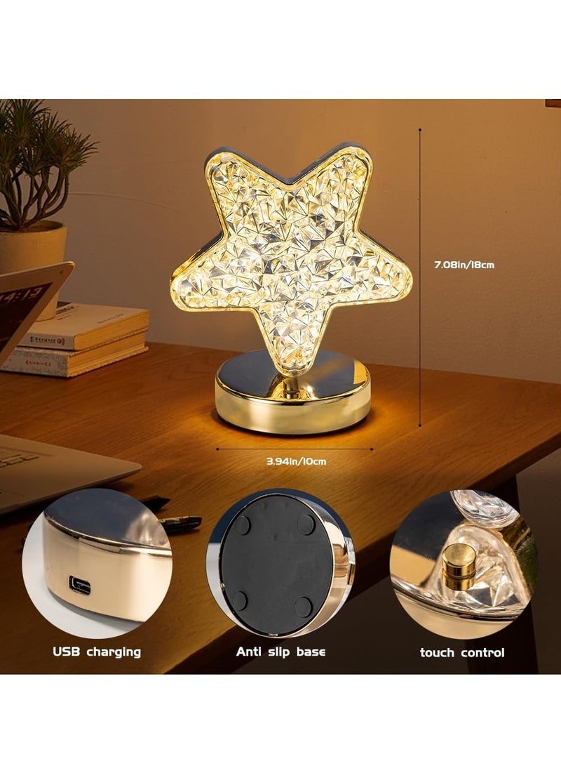 مصباح طاولة لاسلكي على شكل نجمة، مصباح طاولة قابل للتعتيم بثلاثة ألوان، ضوء نجمة بتحكم باللمس، مصباح جانبي قابل لإعادة الشحن عبر USB، ضوء ليلي لطيف لغرفة النوم وغرفة المعيشة وديكور المنزل (نجمة) - Image 5